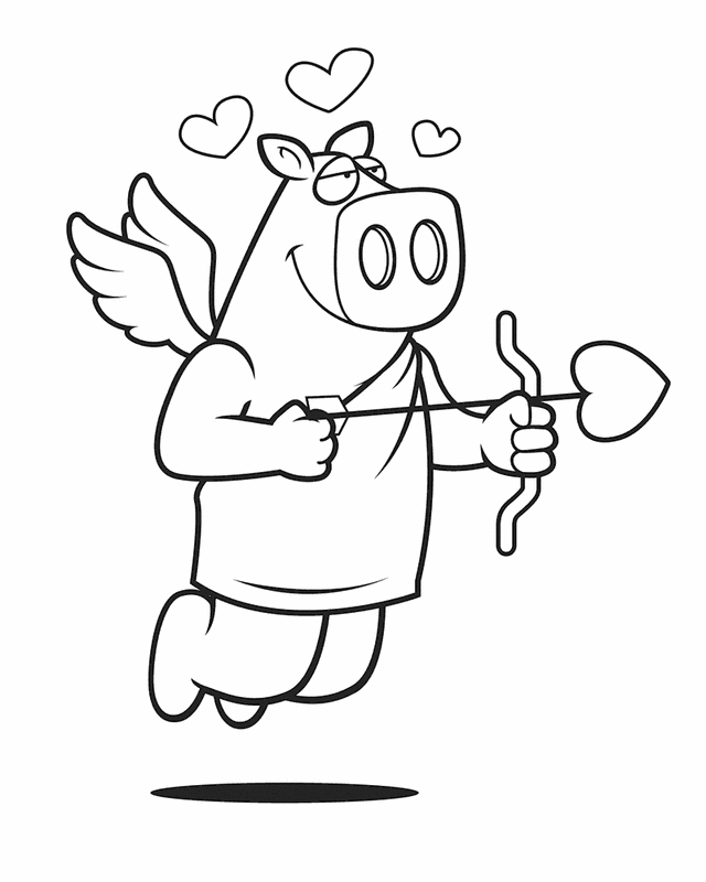 Pig in love - Free Printable Coloring Pages