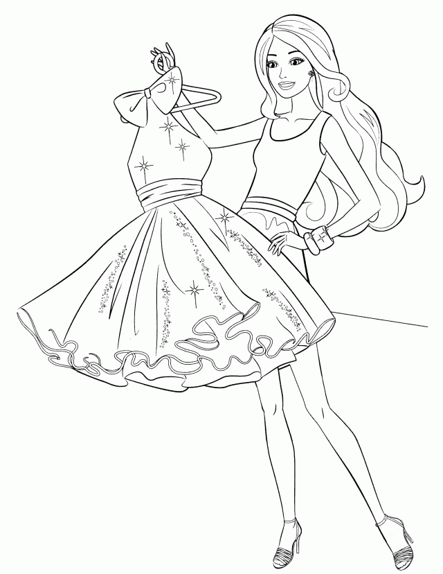  barbie showing a dress coloring page