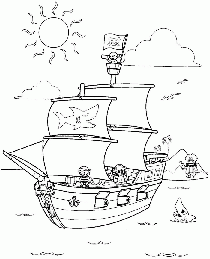Pirate Ship Coloring Page Sheet