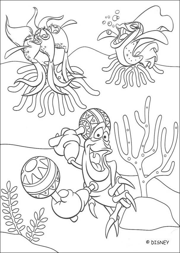 Páginas para colorir a Pequena Sereia - Sebastião com Maracas