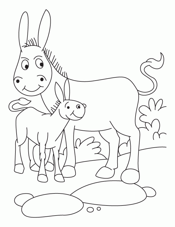 Donkey with foal coloring pages | Download Free Donkey with foal 