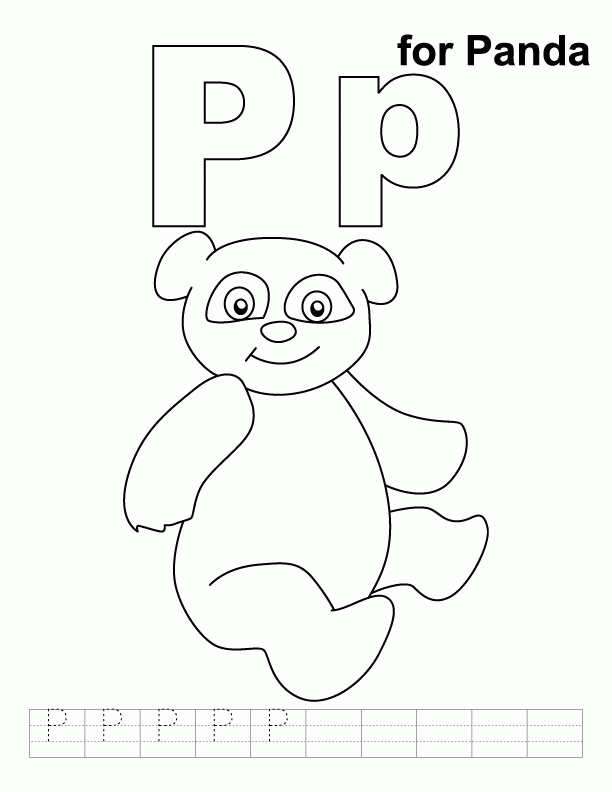 P for panda coloring page with handwriting practice | Download 