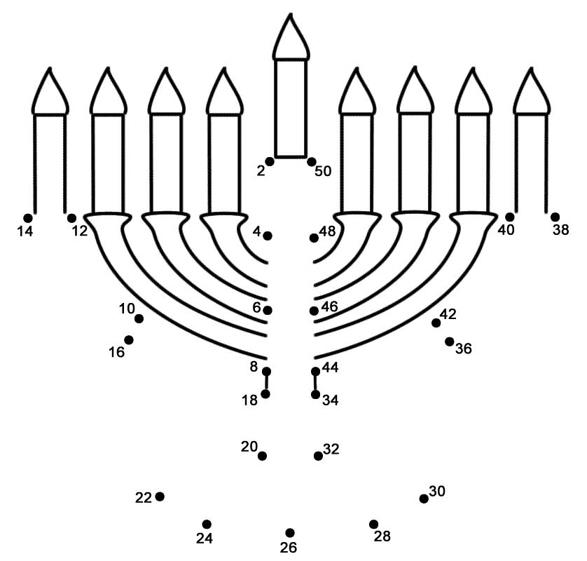 Menorah - Connect the Dots, count by 2's (
