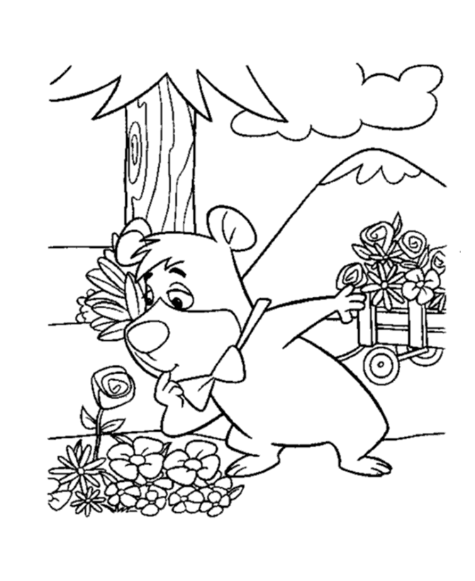 Yogi and BooBoo Bear Coloring Pages - BooBoo Bear is picking 