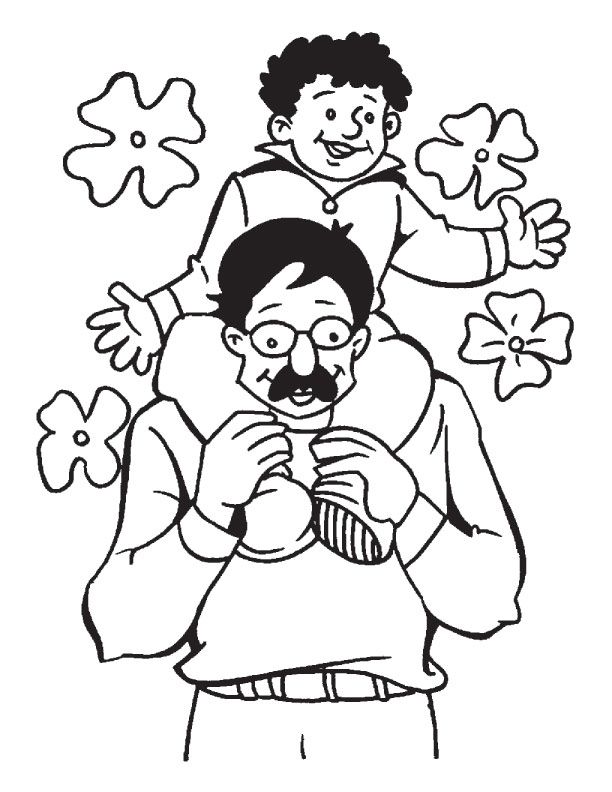 Taking some rest on fathers shoulders on fathers day coloring page 