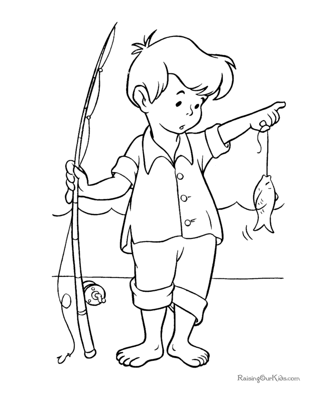 Boy Catch Fish - Fish Coloring Pages : Coloring Pages for Kids 