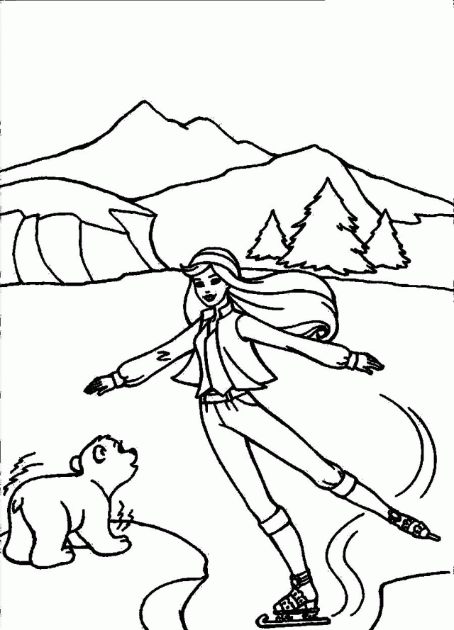 Download Barbie Enjoys The Winter By Ice Skating Coloring Pages Or 
