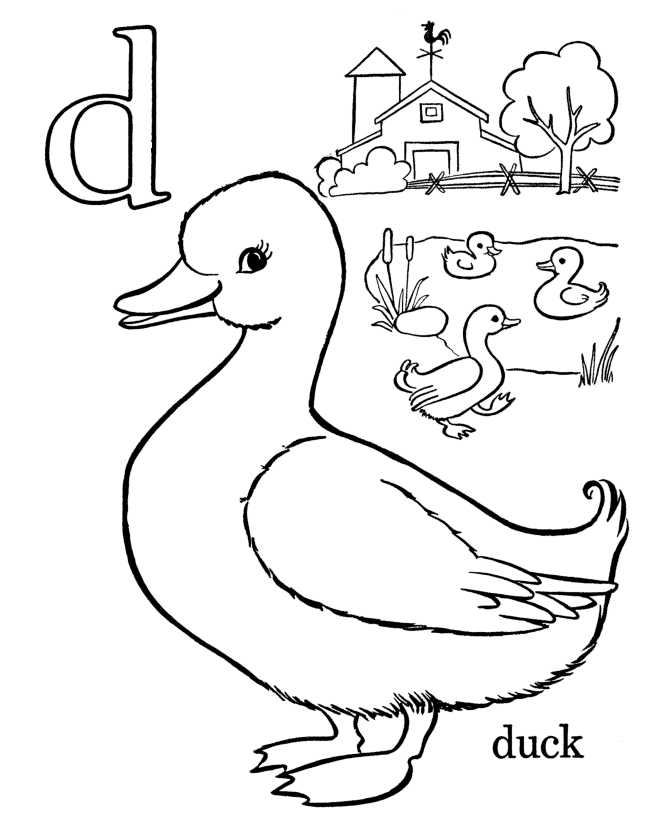 great Letter D for duck coloring pages for kids | Best Coloring Pages