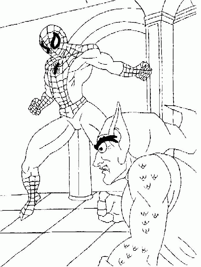 Spiderman And Goblin Coloring For Kids - Spiderman Coloring Pages 