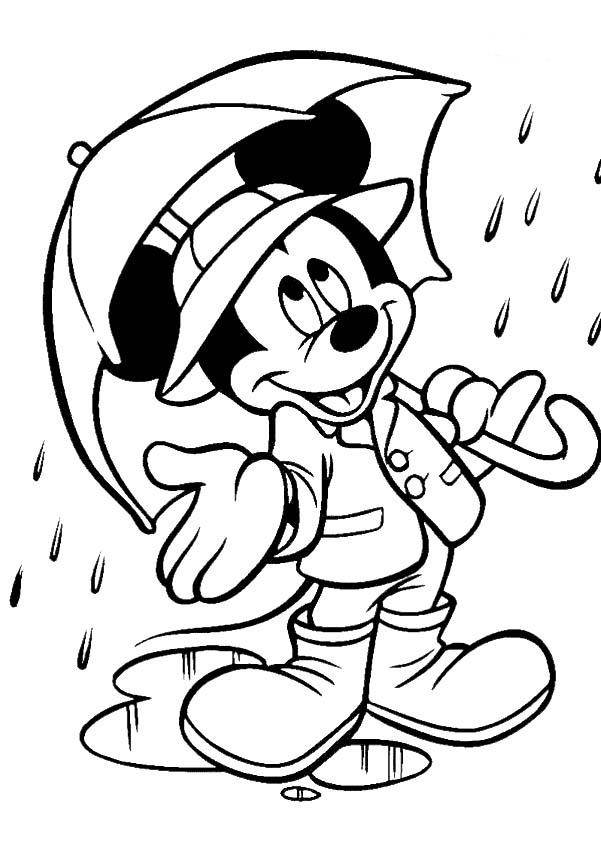 Mickey Mouse on The Rain Coloring Pages | Coloring Pages Trend