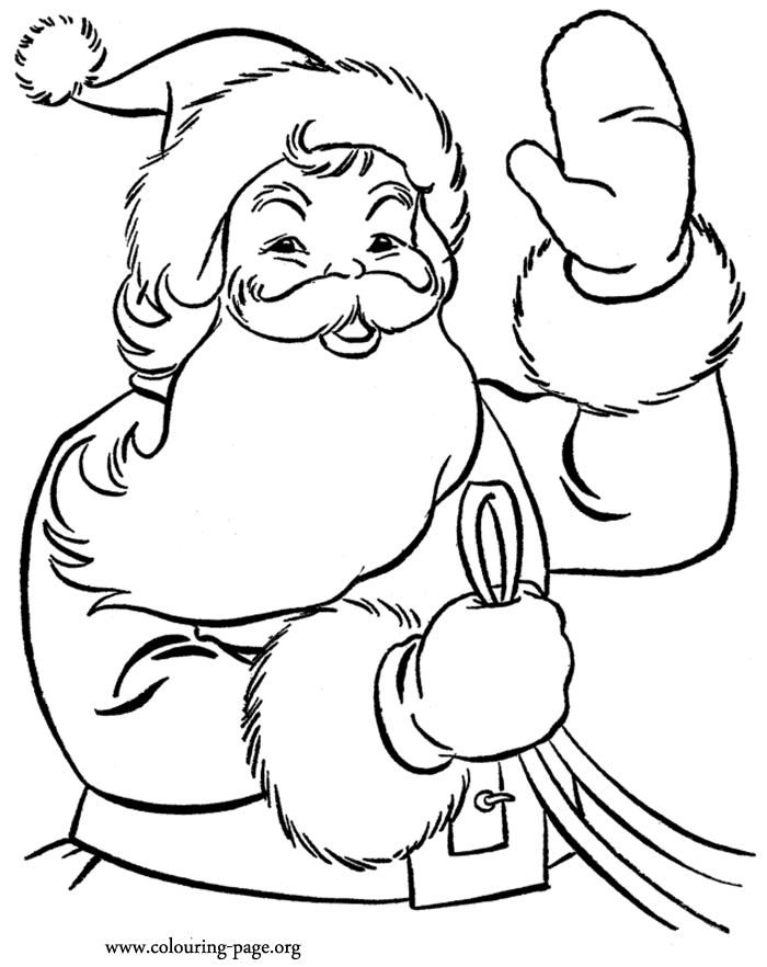 Christmas - Santa Claus waving to the kids coloring page