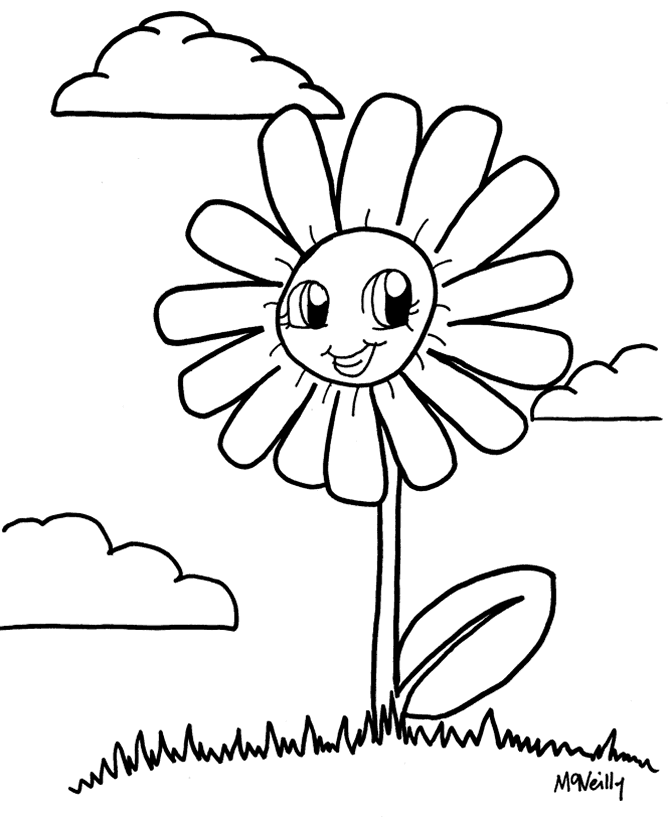 Easy Anime Coloring Page to print – Smiling Flower | coloring pages