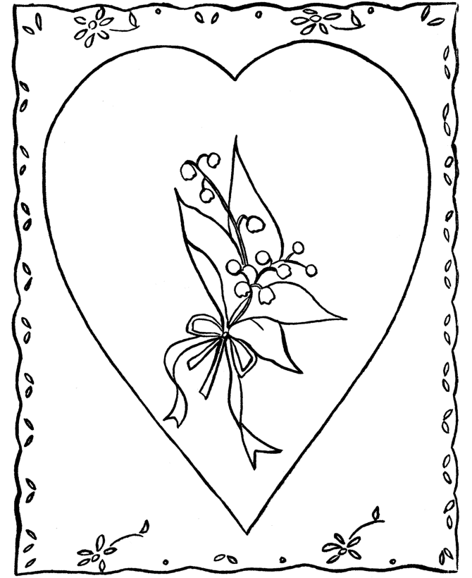 day cards coloring pages valentine heart with flowers card 