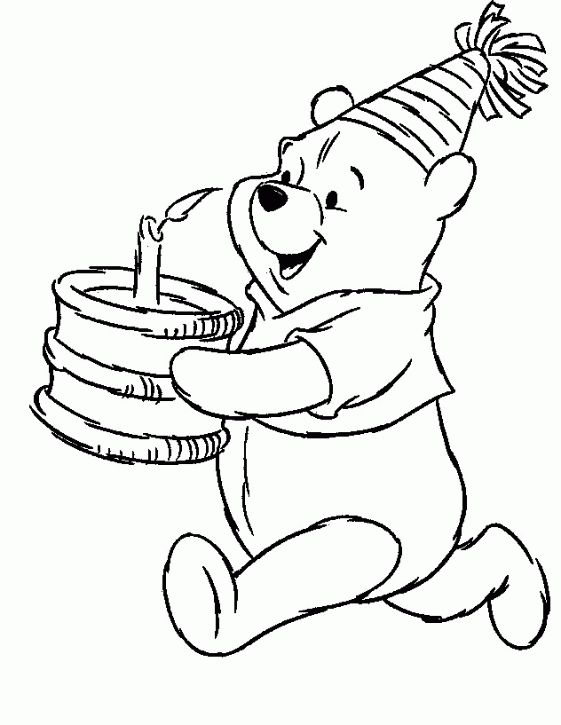 Winnie The Pooh Is Looking To Blow Out The Candles Coloring Page 