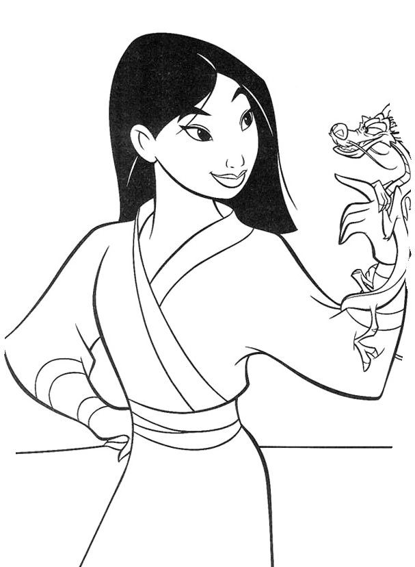 Princess Mulan And Mushu Coloring For Kids - Princess Coloring 
