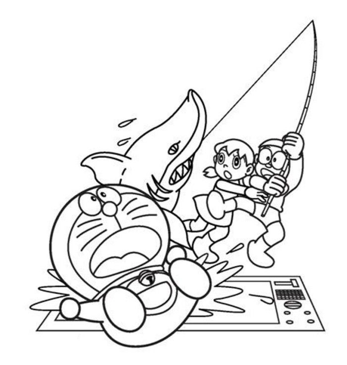 Nobita Fishing Shark Coloring Page - Cartoon Coloring Pages on 