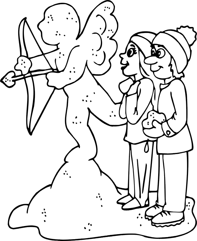 Valentine Coloring Page | A Cupid Sculpture