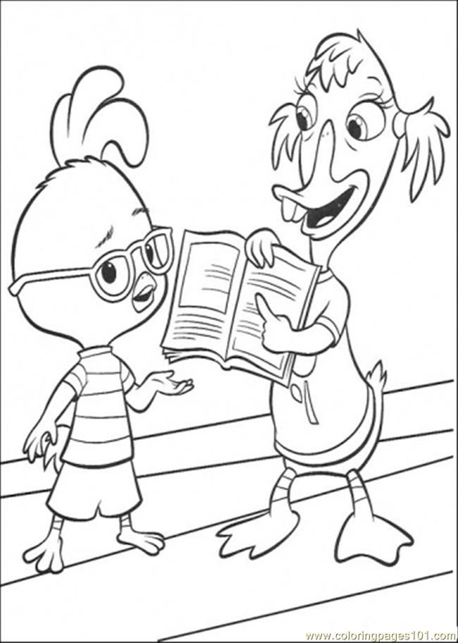 Coloring Pages Chicken Little Is Reading A Book (Cartoons 