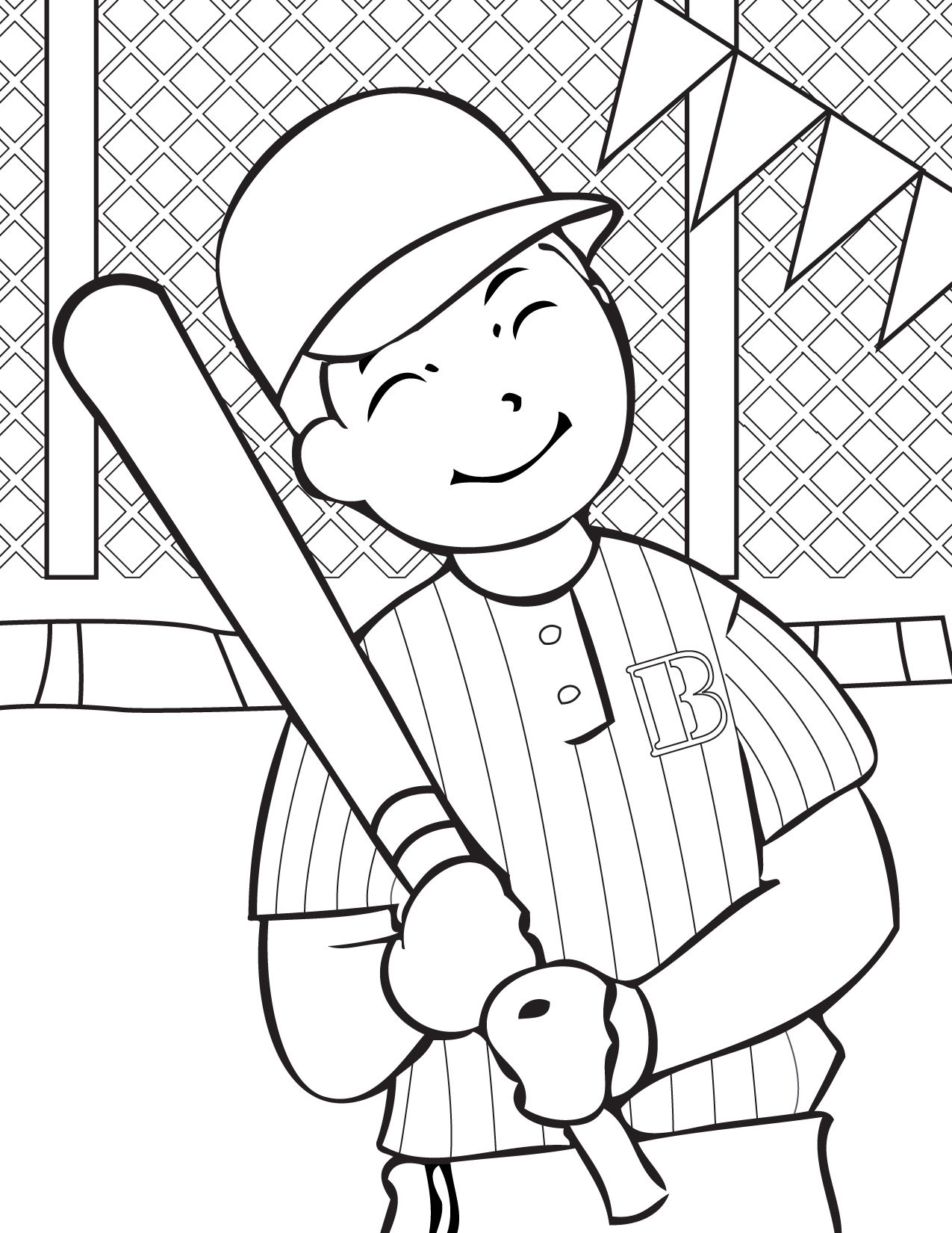 Smiling Baseball Player Coloring Page - Free Printable Coloring Pages for  Kids