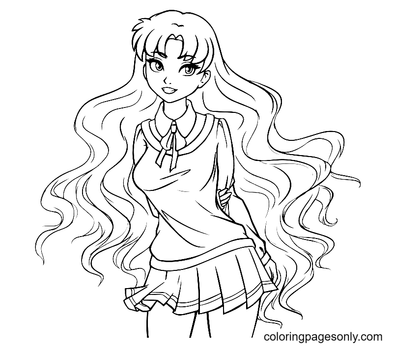 Anime Girl With Long Curly Hair Coloring Pages - Long Hair Anime Girl  Coloring Pages - Coloring Pages For Kids And Adults - Coloring Home