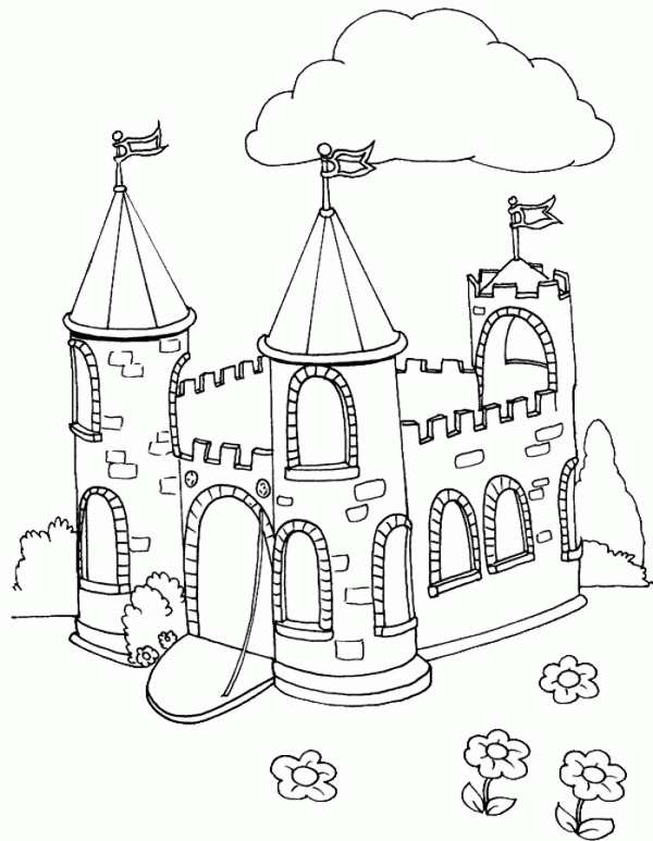 Medieval Castle - Coloring Castle Flag Page