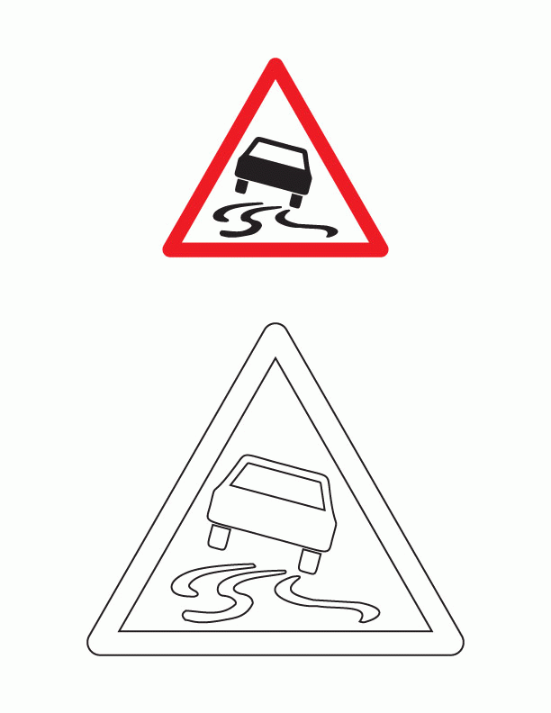 Slippery road traffic sign coloring page