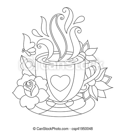 Vector coffee or tea cup. coloring pages. stylized illustration for coloring  isolated on white background. | CanStock