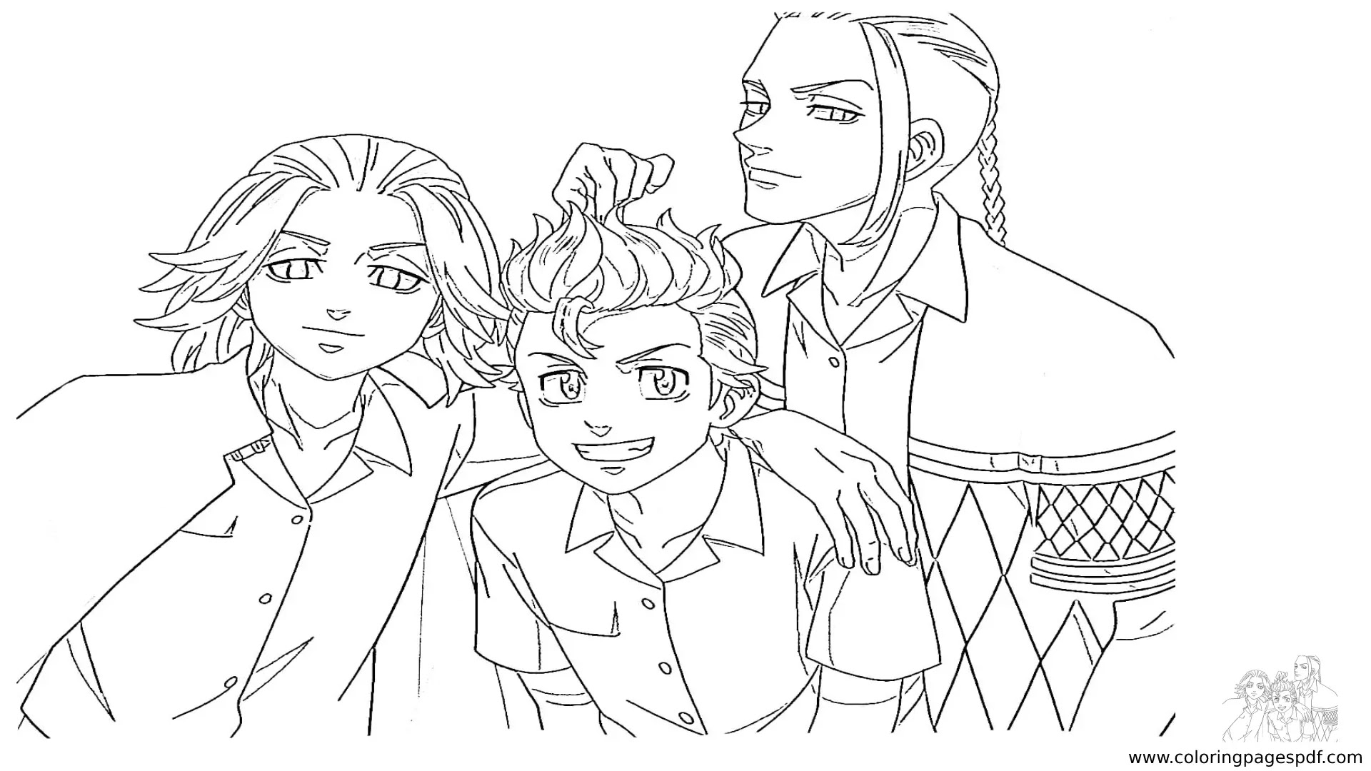 Coloring Page Of Takemichi, Mikey, And Draken (Tokyo Revengers)