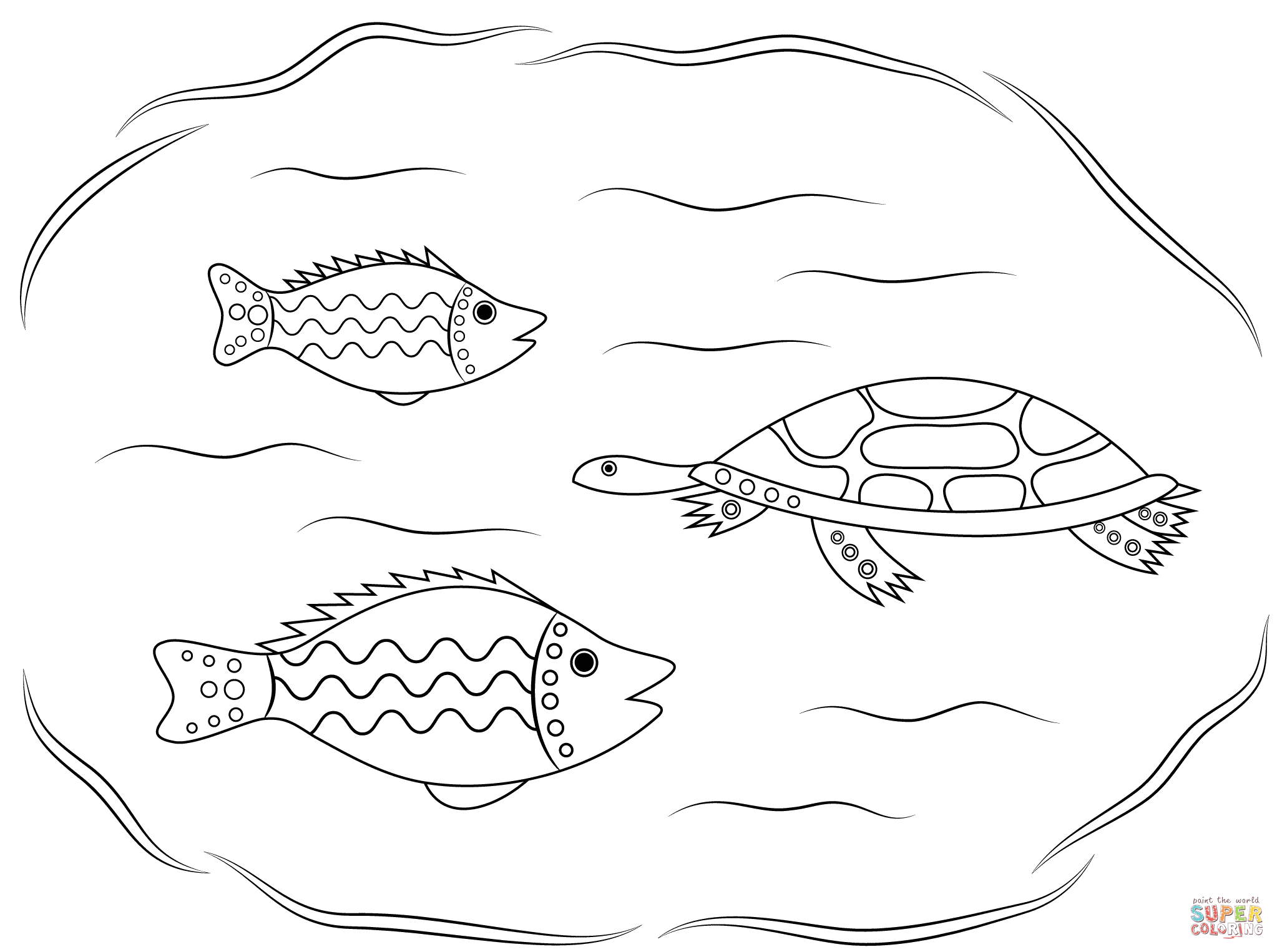 Turtle And Fishes Aboriginal Art coloring page | Free Printable Coloring  Pages