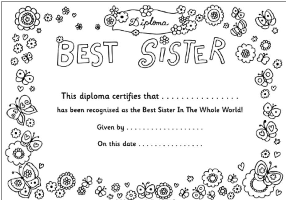 Free Printable Best Sister Certificate - Printable Word Searches