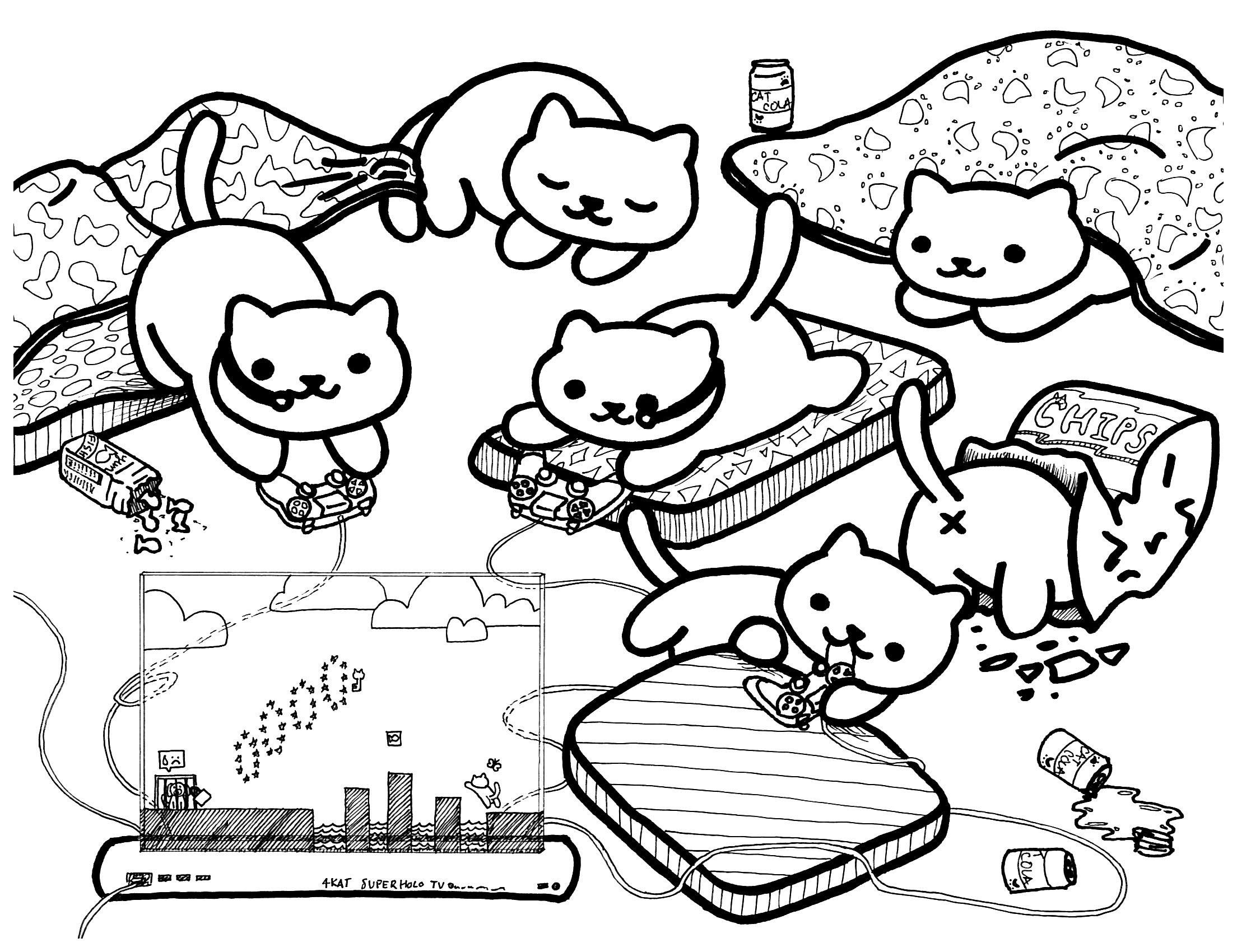 Here's a coloring sheet for all of us in quarantine! : nekoatsume