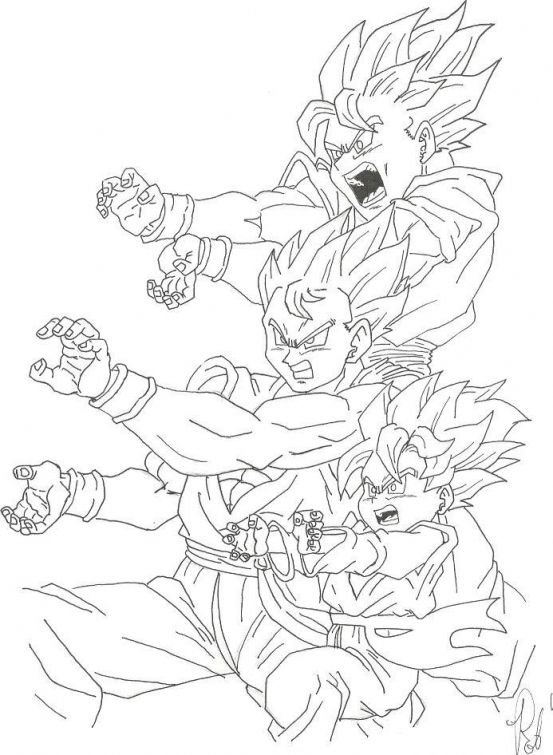 Goku and his sons unleashing kamehameha in Dragon Ball Z coloring page -  Letscolorit.com | Dragon ball z, Dragon ball, Coloring pages