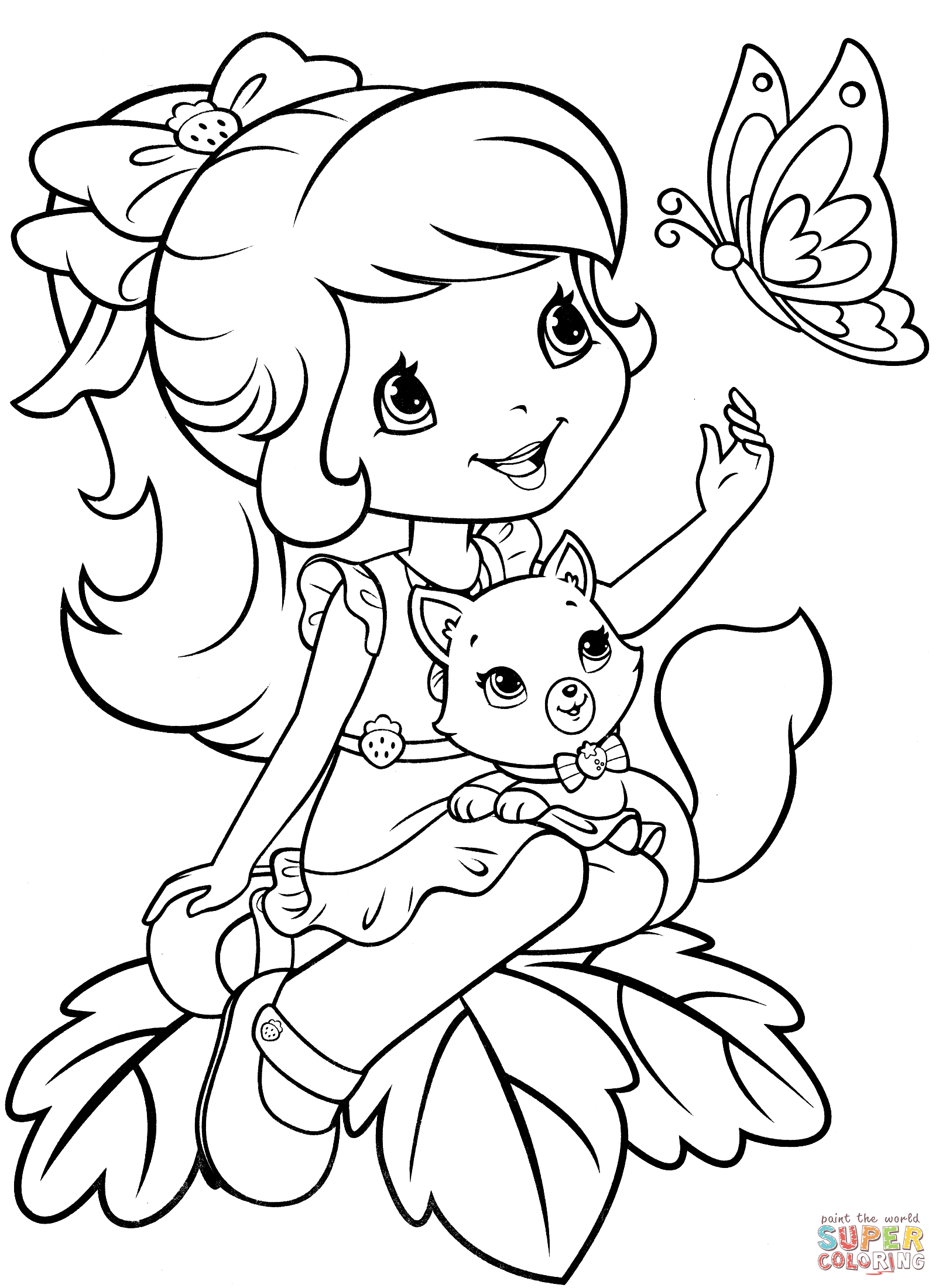 Strawberry Shortcake with Custard and Butterfly coloring page ...