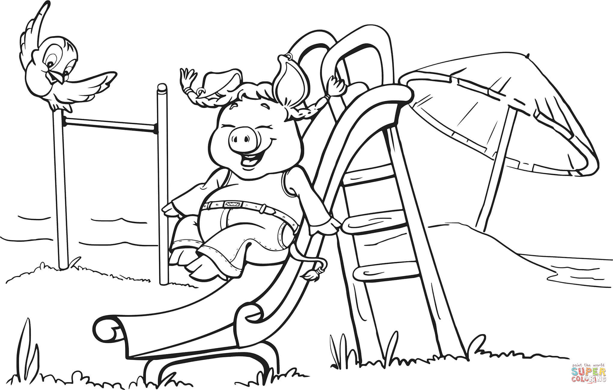 Pig on the Playground Slide coloring page | Free Printable ...