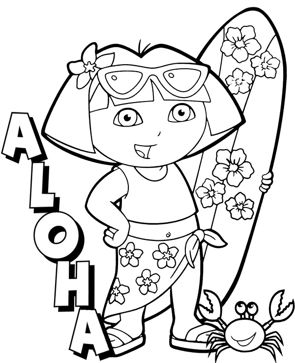 Hawaian coloring page Dora - Topcoloringpages.net