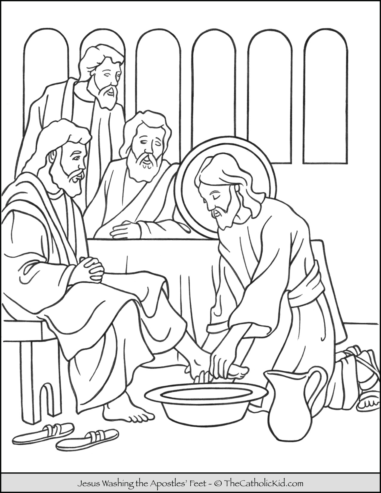 Jesus Washing the Apostles Feet Coloring Page - TheCatholicKid.com