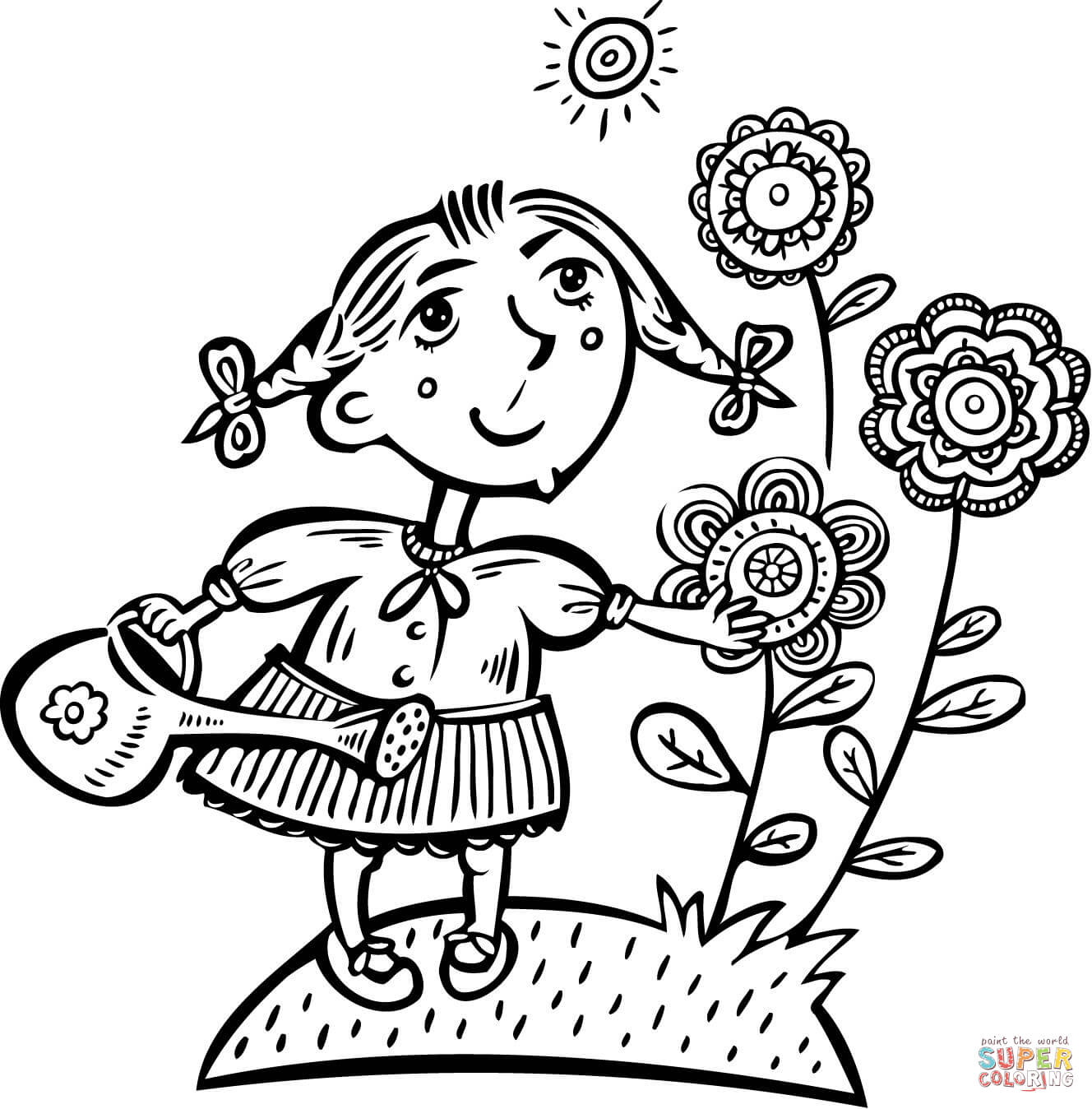 Girl Picking Flowers coloring page | Free Printable Coloring Pages