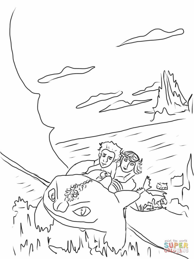 Astrid And Hiccup Ride Night Fury Coloring Page. Free Printable