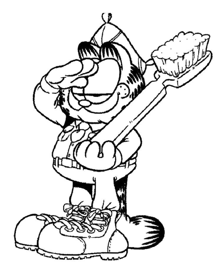 Garfield Holding Large Toothbrush Coloring Page | Coloring pages ...