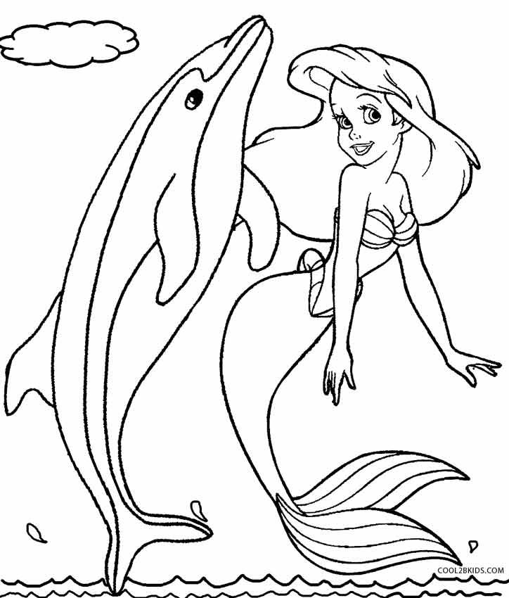 mermaid with dolphin coloring pages  coloring home