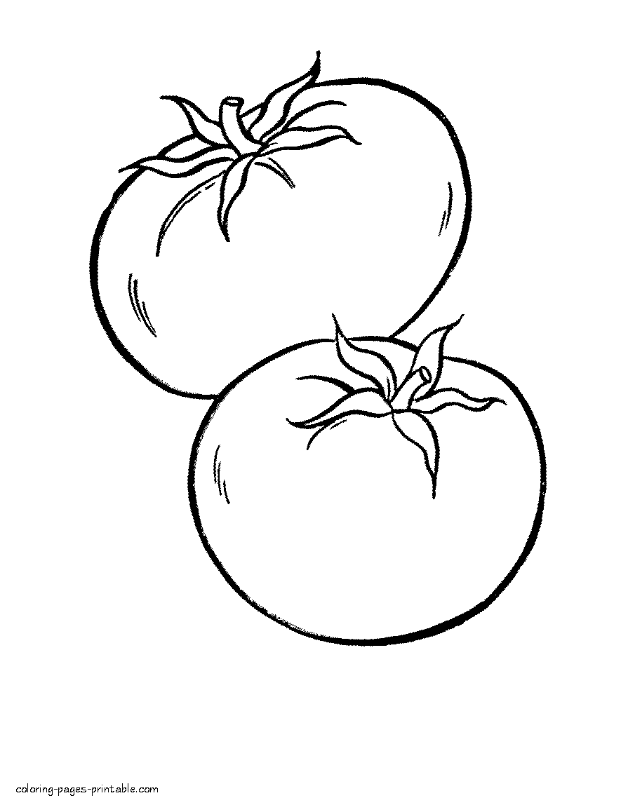 Tomatoes. Preschool coloring book || COLORING-PAGES-PRINTABLE.COM