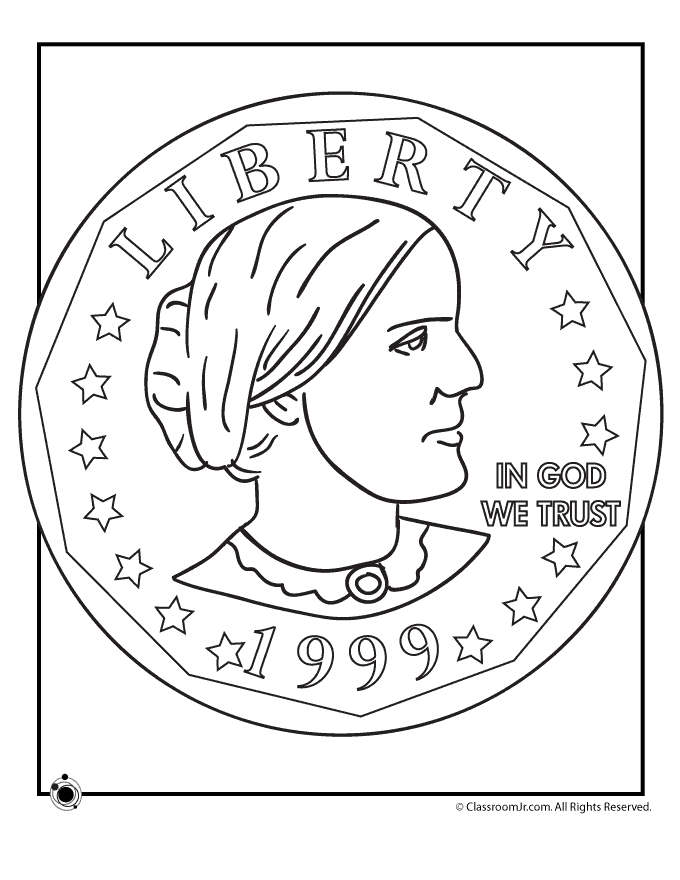 Susan B. Anthony Coin Coloring Page | Woo! Jr. Kids Activities : Children's  Publishing