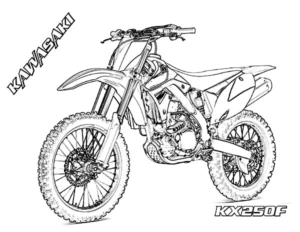 Dirt Bike Kawasaki KX250F Coloring Page : Coloring Sun | Bike drawing, Coloring  pages, Dirt bike
