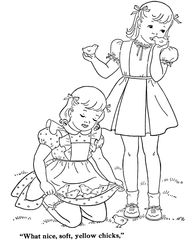 BlueBonkers: Girl Coloring Pages - Girls with baby chicks - Free ...