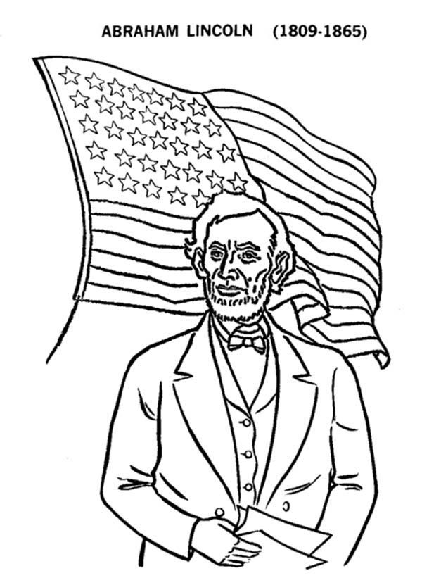 Abe Lincoln and US Flag on Presidents Day Coloring Page - Download ...