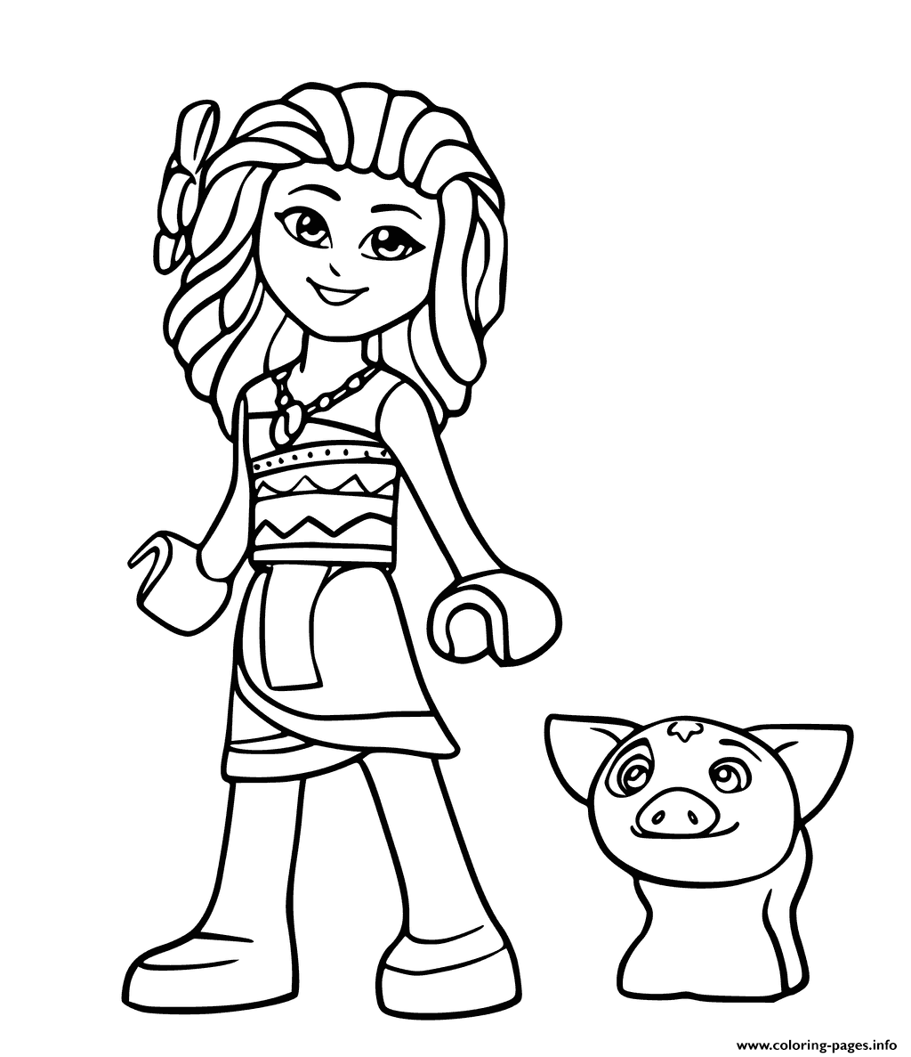 Lego Moana And Pig Pua From Disney Coloring Pages Printable
