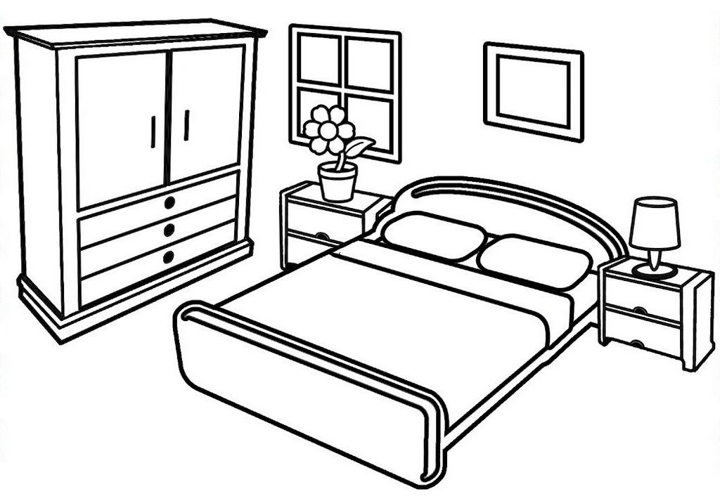 Within these beautiful and modern bedroom coloring pages, you'll find a  creative opportunity to relax and unwind. … | Coloring pages, Modern bedroom,  Simple bedroom