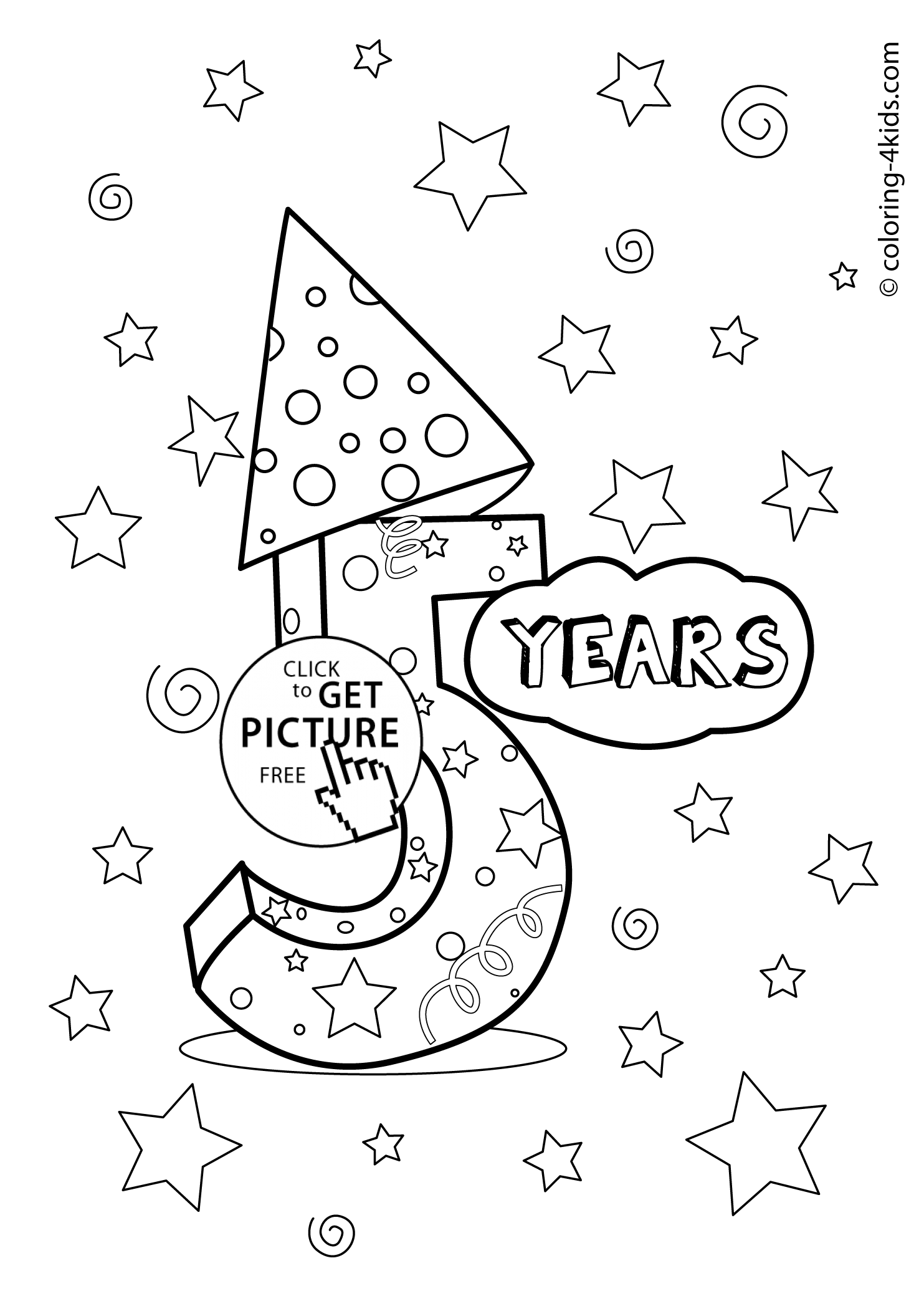 5 years, birthday coloring pages for kids, printables