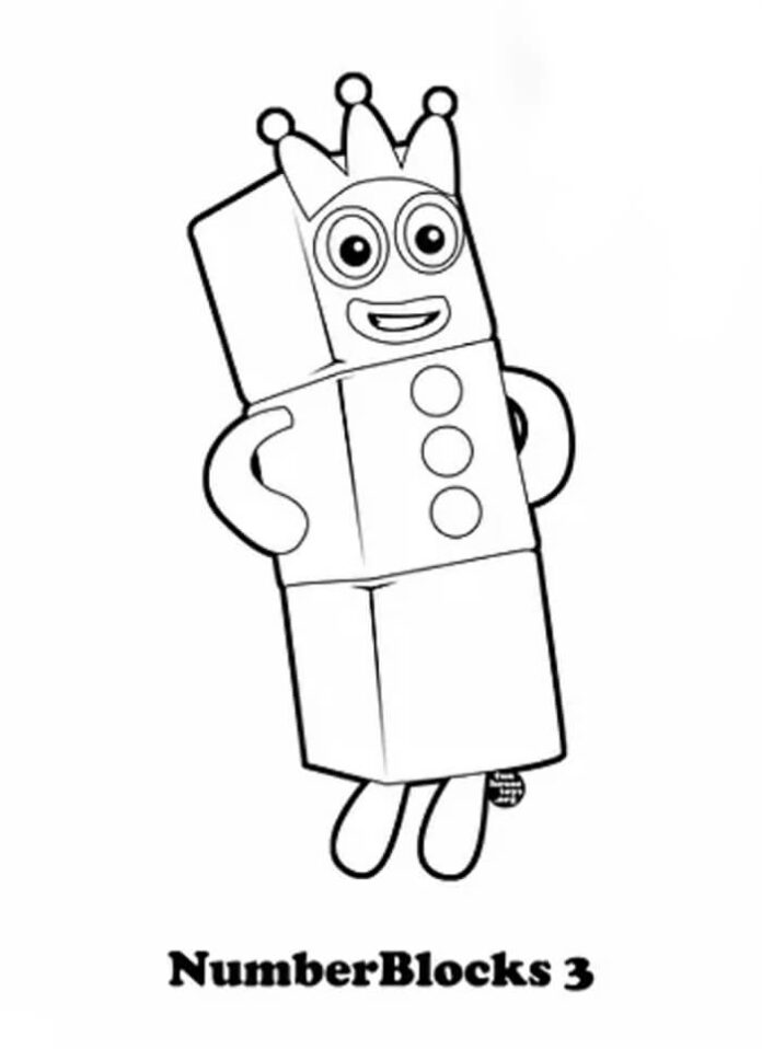 Numberblocks 3 coloring book for kids to print and online