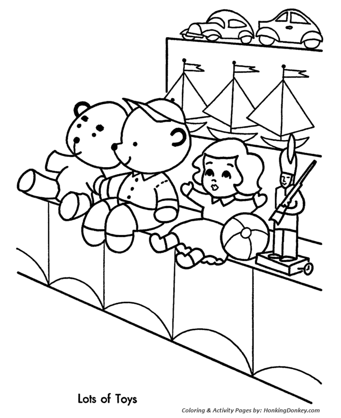 Christmas Shopping Coloring Pages -Toy Department Coloring Sheet |  HonkingDonkey